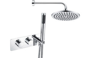 Luna Shower Pack Two - Two Outlet Twin Shower Valve w/Handset & Brass Overhead - Chrome