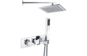 Lyra Shower Pack Two - Two Outlet Twin Shower Valve w/Handset & Brass Overhead - Chrome
