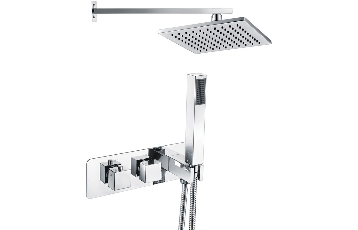 Lyra Shower Pack Two - Two Outlet Twin Shower Valve w/Handset & Brass Overhead - Chrome