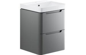 Lambra 500mm 2 Drawer Wall Hung Cloakroom Basin Unit - Matt Grey