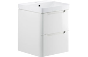 Lambra 605mm 2 Drawer Wall Hung Basin Unit - White Gloss