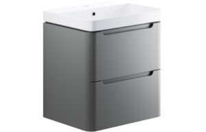 Lambra 605mm 2 Drawer Wall Hung Basin Unit - Matt Grey
