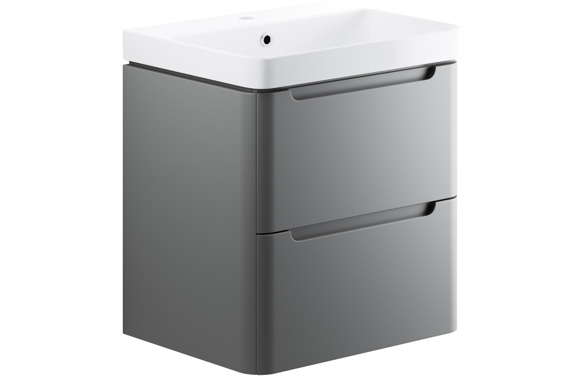 Lambra 605mm 2 Drawer Wall Hung Basin Unit - Matt Grey
