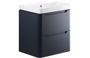 Lambra 605mm 2 Drawer Wall Hung Basin Unit - Matt Indigo