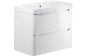 Lambra 805mm 2 Drawer Wall Hung Basin Unit - White Gloss