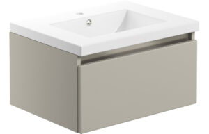 Carino 615mm 1 Drawer Wall Hung Basin Unit Inc. Basin - Matt Latte