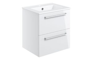 Volta 510mm Wall Hung 2 Drawer Basin Unit & 1TH Thin Edge Basin - White Gloss