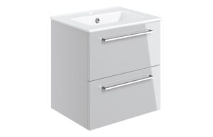 Volta 510mm Wall Hung 2 Drawer Basin Unit & 1TH Thin Edge Basin - Grey Gloss