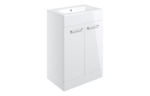 Volta 610mm Floor Standing 2 Door Basin Unit & 1TH Thin Edge Basin - White Gloss