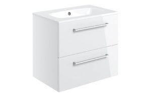 Volta 610mm Wall Hung 2 Drawer Basin Unit & 1TH Thin Edge Basin - White Gloss