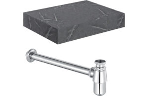Natural 600mm Wall Hung Grey Marble Basin Shelf & Chrome Bottle Trap