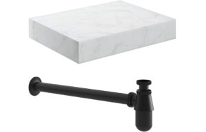Natural 800mm Wall Hung White Marble Basin Shelf & Black Bottle Trap
