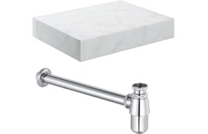 Natural 800mm Wall Hung White Marble Basin Shelf & Bottle Trap