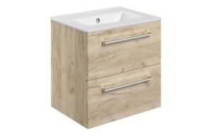 Volta 510mm Wall Hung 2 Drawer Basin Unit & 1TH Thin Edge Basin - Oak