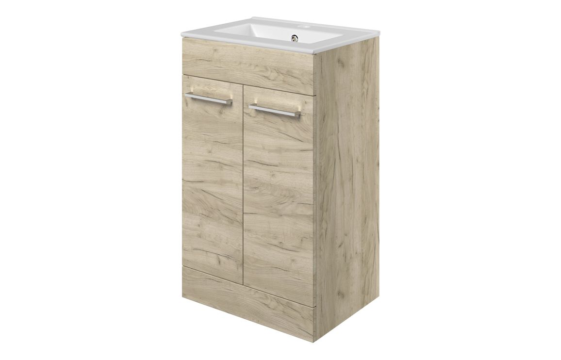 Volta 510mm Floor Standing 2 Door Basin Unit & 1TH Thin Edge Basin - Oak - Image 2