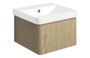 Kuba 500mm Wall Hung 1 Drawer Basin Unit & 1TH Basin - Textured Oak