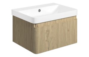 Kuba 605mm Wall Hung 1 Drawer Basin Unit & 1TH Basin - Textured Oak