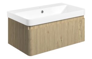 Kuba 805mm Wall Hung 1 Drawer Basin Unit & 1TH Basin - Textured Oak
