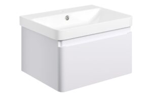 Cosmos 605mm Wall Hung 1 Drawer Basin Unit & Basin - Matt White
