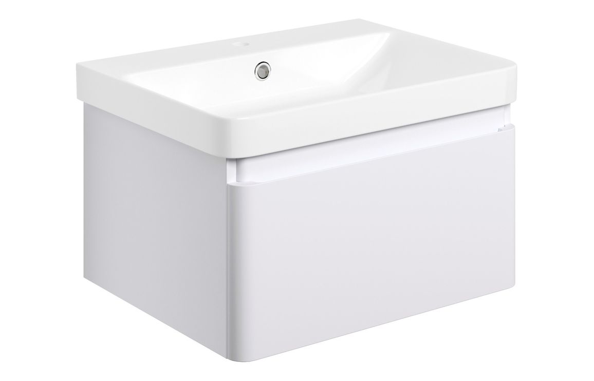 Cosmos 605mm Wall Hung 1 Drawer Basin Unit & Basin - Matt White - Image 3