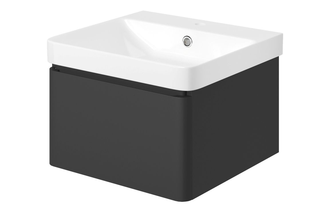 Cosmos 500mm Wall Hung 1 Drawer Basin Unit & Basin - Matt Black - Image 2