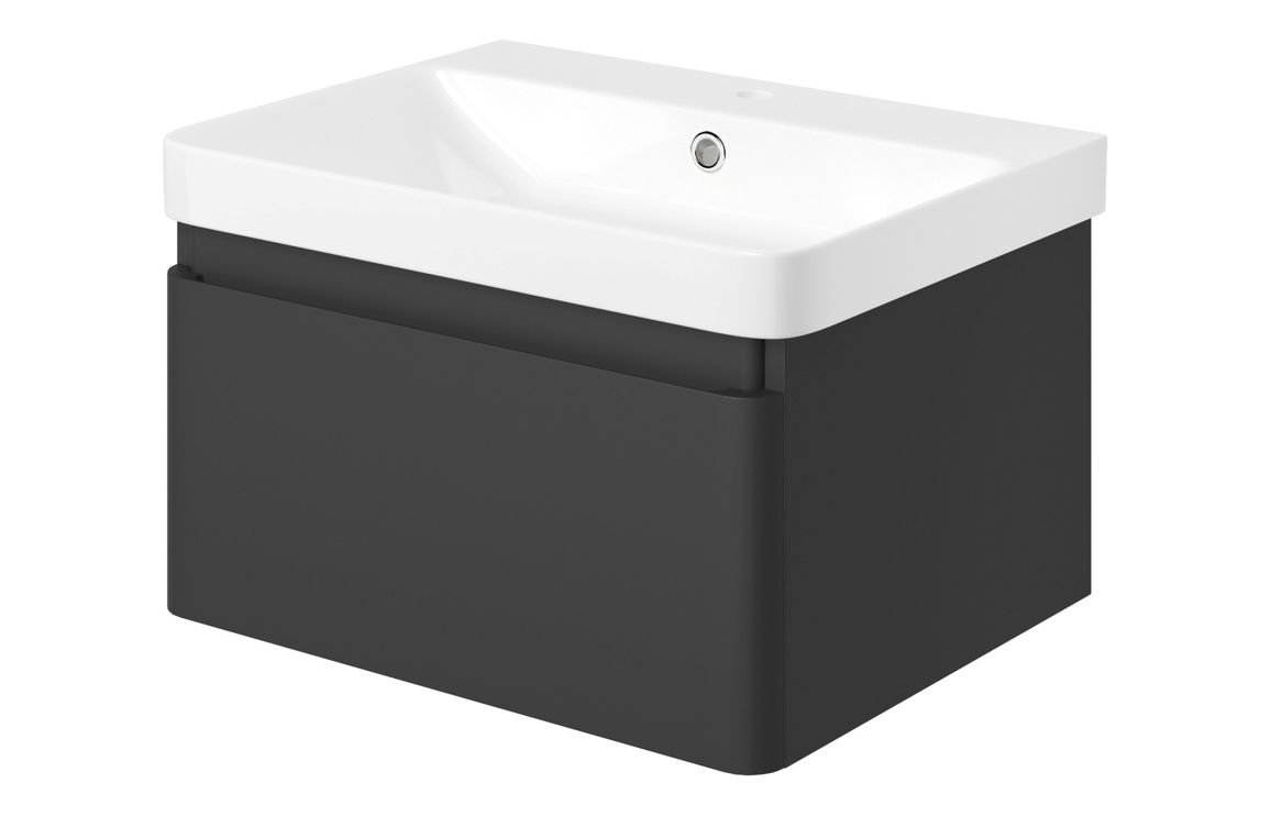 Cosmos 605mm Wall Hung 1 Drawer Basin Unit & Basin - Matt Black - Image 2