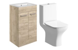 Volta 510mm Floor Standing Unit & Close Coupled WC Pack - Oak