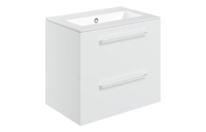 Volta 610mm Wall Hung 2 Drawer Basin Unit & 0TH Thin Edge Basin - White Gloss