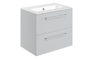 Volta 610mm Wall Hung 2 Drawer Basin Unit & 1TH Thin Edge Basin - Grey Gloss