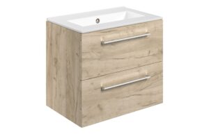 Volta 610mm Wall Hung 2 Drawer Basin Unit & 0TH Thin Edge Basin - Oak