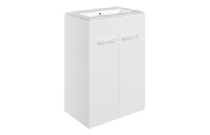Volta 610mm Floor Standing 2 Door Basin Unit & 0TH Thin Edge Basin - White Gloss