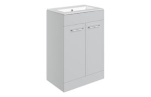 Volta 610mm Floor Standing 2 Door Basin Unit & 1TH Thin Edge Basin - Grey Gloss