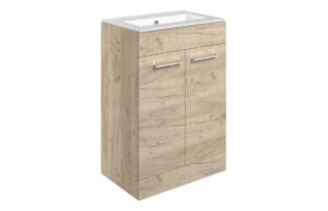 Volta 610mm Floor Standing 2 Door Basin Unit & 0TH Thin Edge Basin - Oak