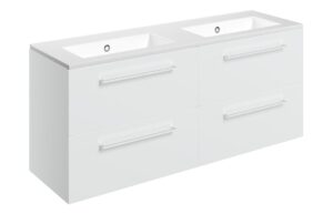 Volta 1210mm Wall Hung 4 Drawer Basin Unit & 0TH Thin Edge Basin - White Gloss