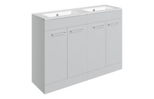 Volta 1210mm Floor Standing 4 Door Basin Unit & 2TH Thin Edge Basin - Grey Gloss
