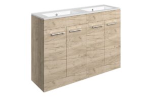 Volta 1210mm Floor Standing 4 Door Basin Unit & 0TH Thin Edge Basin - Oak