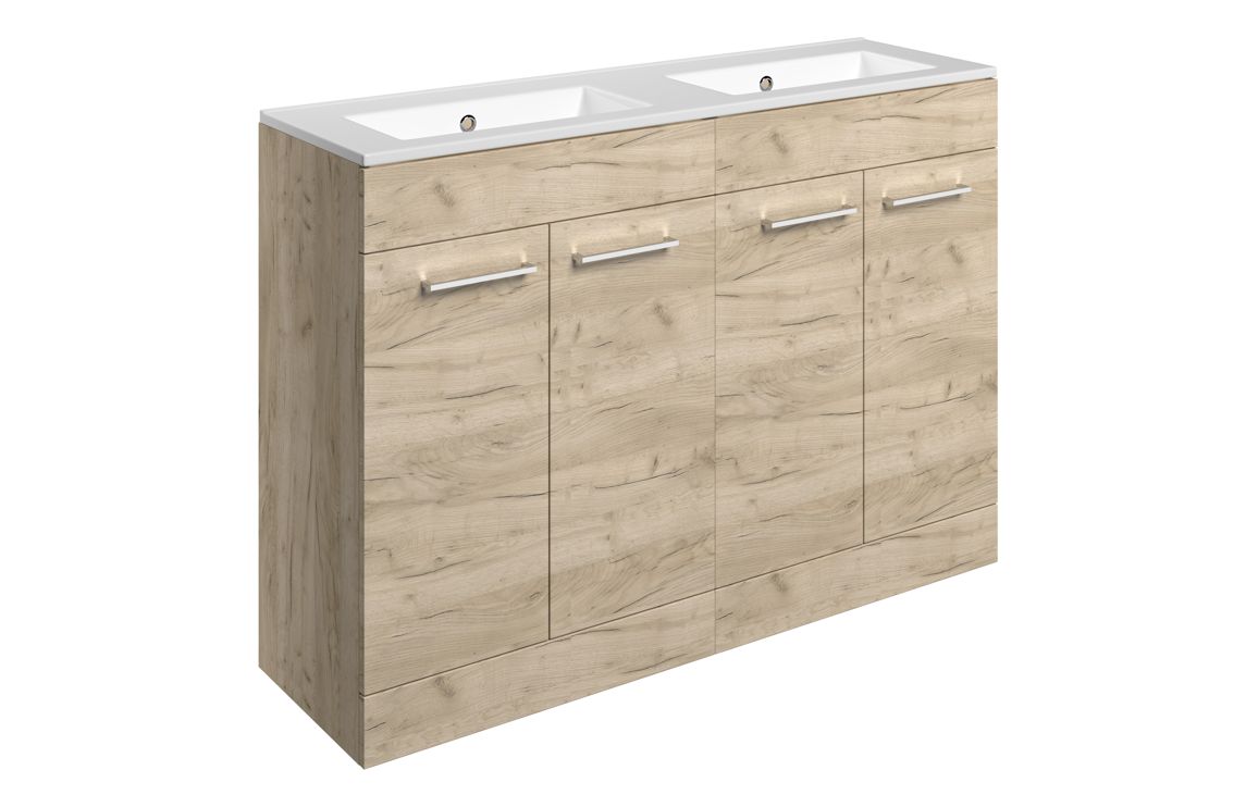 Volta 1210mm Floor Standing 4 Door Basin Unit & 2TH Thin Edge Basin - Oak