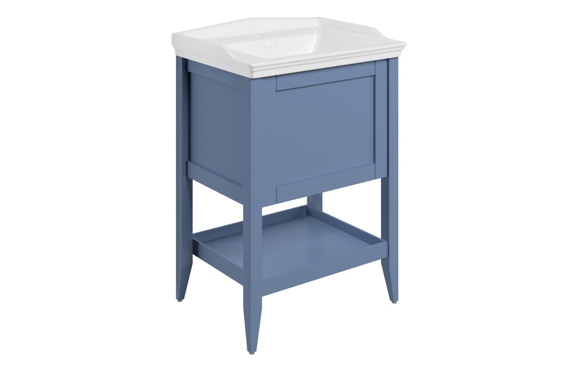 Dion 650mm Floor Standing 1 Drawer Basin Unit w/Basin - Matt Misty Blue