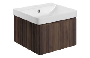 Kuba 500mm Wall Hung 1 Drawer Basin Unit & 1TH Basin - Textured Walnut