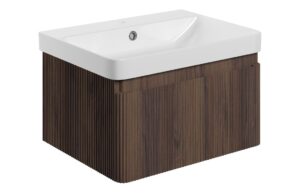 Kuba 605mm Wall Hung 1 Drawer Basin Unit & 1TH Basin - Textured Walnut