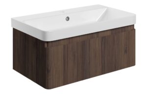 Kuba 805mm Wall Hung 1 Drawer Basin Unit & 1TH Basin - Textured Walnut