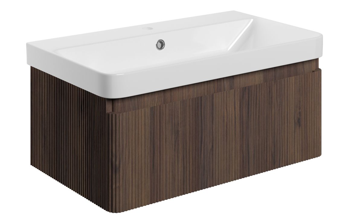 Kuba 805mm Wall Hung 1 Drawer Basin Unit & 1TH Basin - Textured Walnut