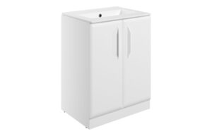 Mika 615mm Floor Standing 2 Door Basin Unit w/Basin - Matt White