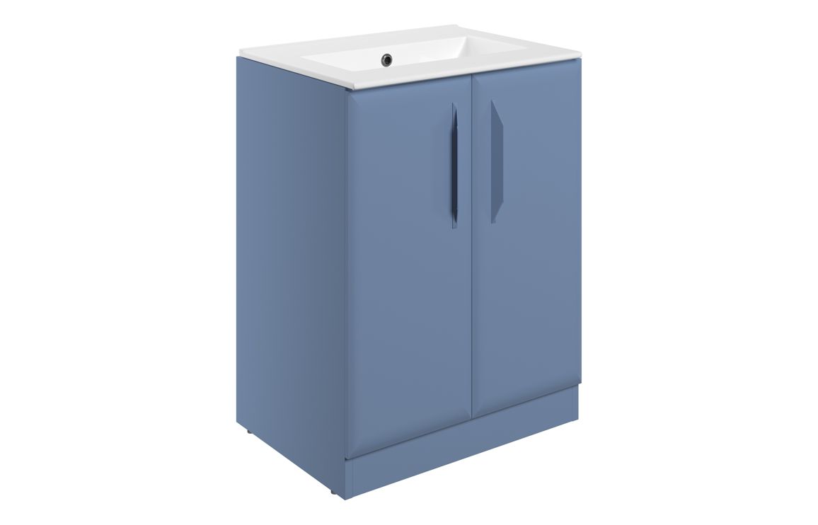 Mika 615mm Floor Standing 2 Door Basin Unit w/Basin - Matt Misty Blue