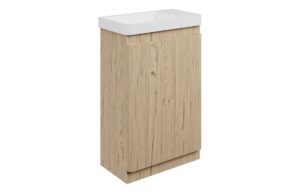 Kuba 550mm Floor Standing Slim Depth 1 Door Basin Unit & 1TH Basin - Textured Oak