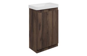 Kuba 550mm Floor Standing Slim Depth 1 Door Basin Unit & 1TH Basin - Textured Walnut
