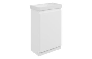 Kuba 550mm Floor Standing Slim Depth 1 Door Basin Unit & 1TH Basin - Matt White