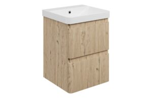 Kuba 500mm Wall Hung 2 Drawer Basin Unit & 1TH Basin - Textured Oak