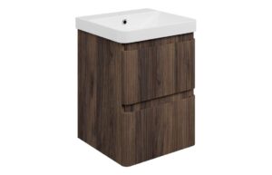 Kuba 500mm Wall Hung 2 Drawer Basin Unit & 1TH Basin - Textured Walnut