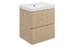 Kuba 605mm Wall Hung 2 Drawer Basin Unit & 1TH Basin - Textured Oak